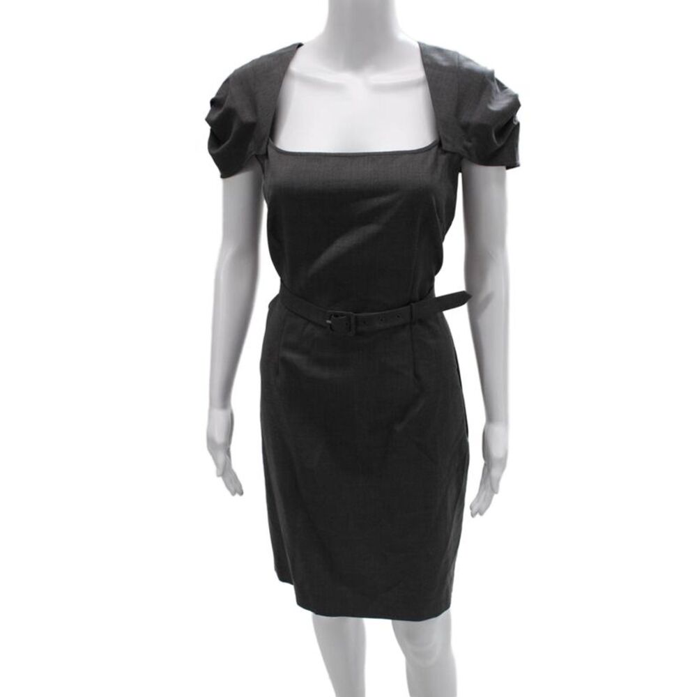 Paul & Joe Women Pencil Dress Gray Wool Square Neck Short Sleeve Zip Size 42